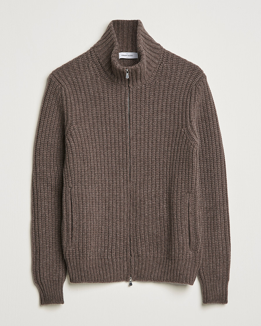 Hombres | Jerséis y prendas de punto | Gran Sasso | Heavy Wool/Cashmere Full Zip Brown