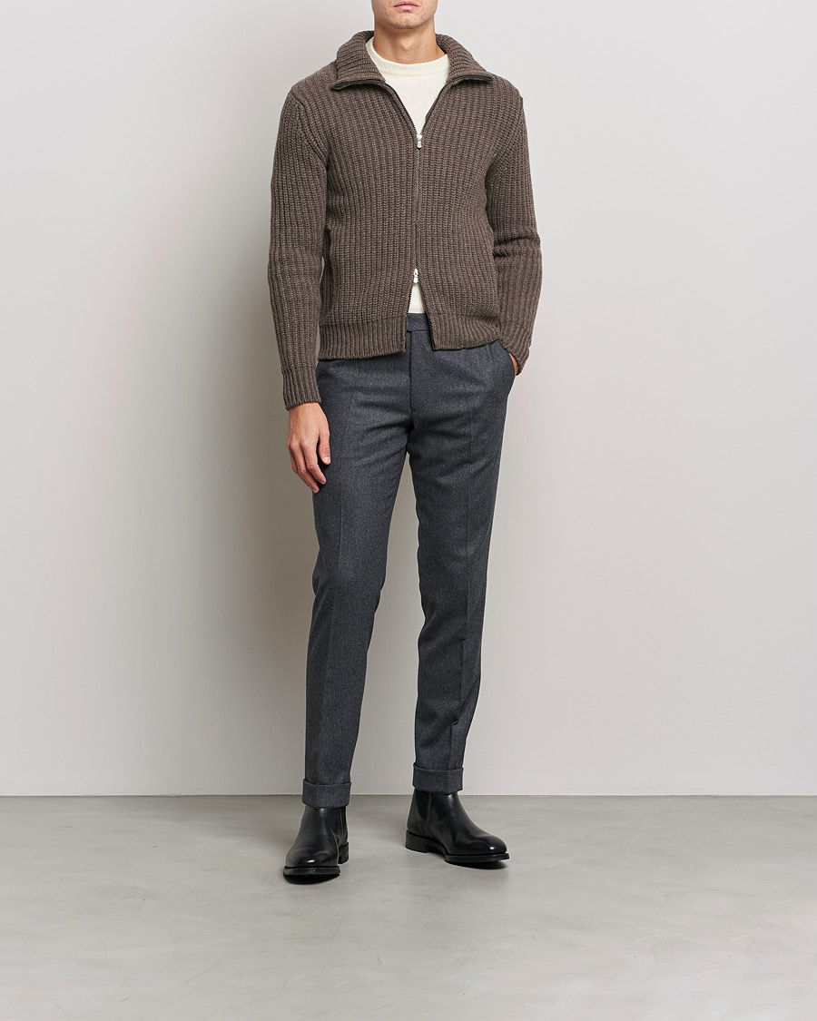 Hombres | Jerséis y prendas de punto | Gran Sasso | Heavy Wool/Cashmere Full Zip Brown