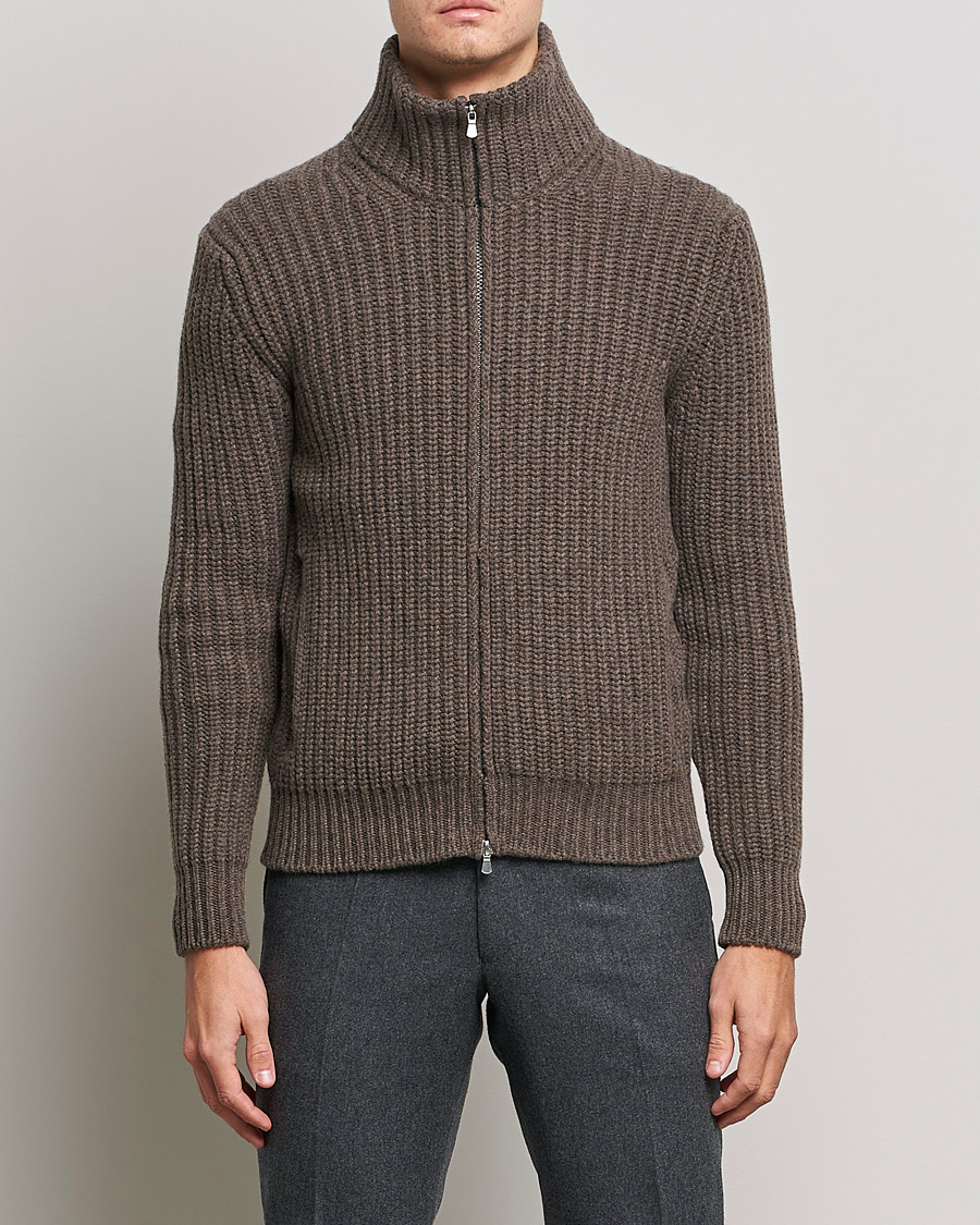 Hombres | Jerséis y prendas de punto | Gran Sasso | Heavy Wool/Cashmere Full Zip Brown