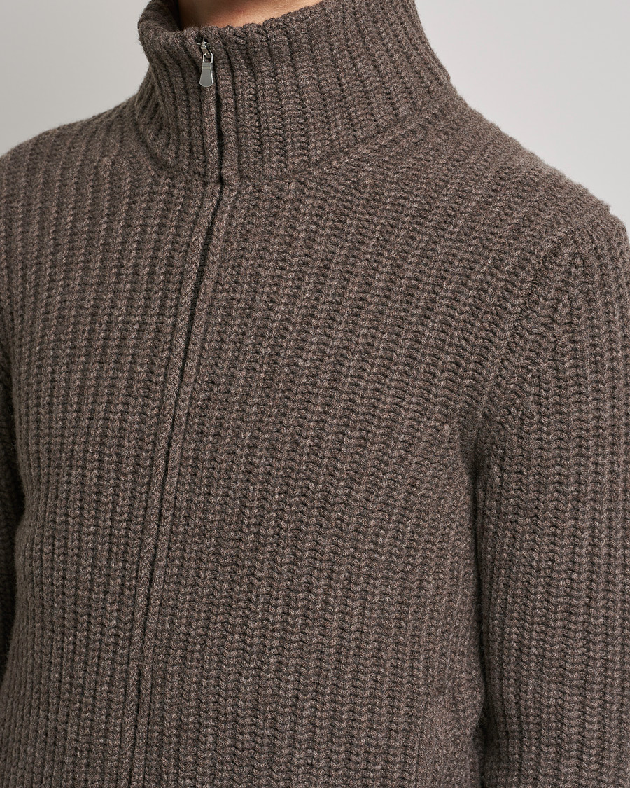 Hombres | Jerséis y prendas de punto | Gran Sasso | Heavy Wool/Cashmere Full Zip Brown