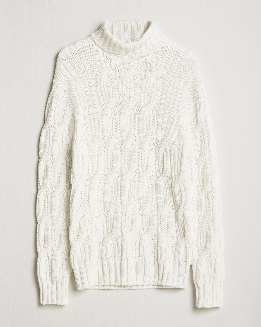 Hombres | Jerséis y prendas de punto | Gran Sasso | Cable Knitted Wool/Cashmere Roll Neck Off White