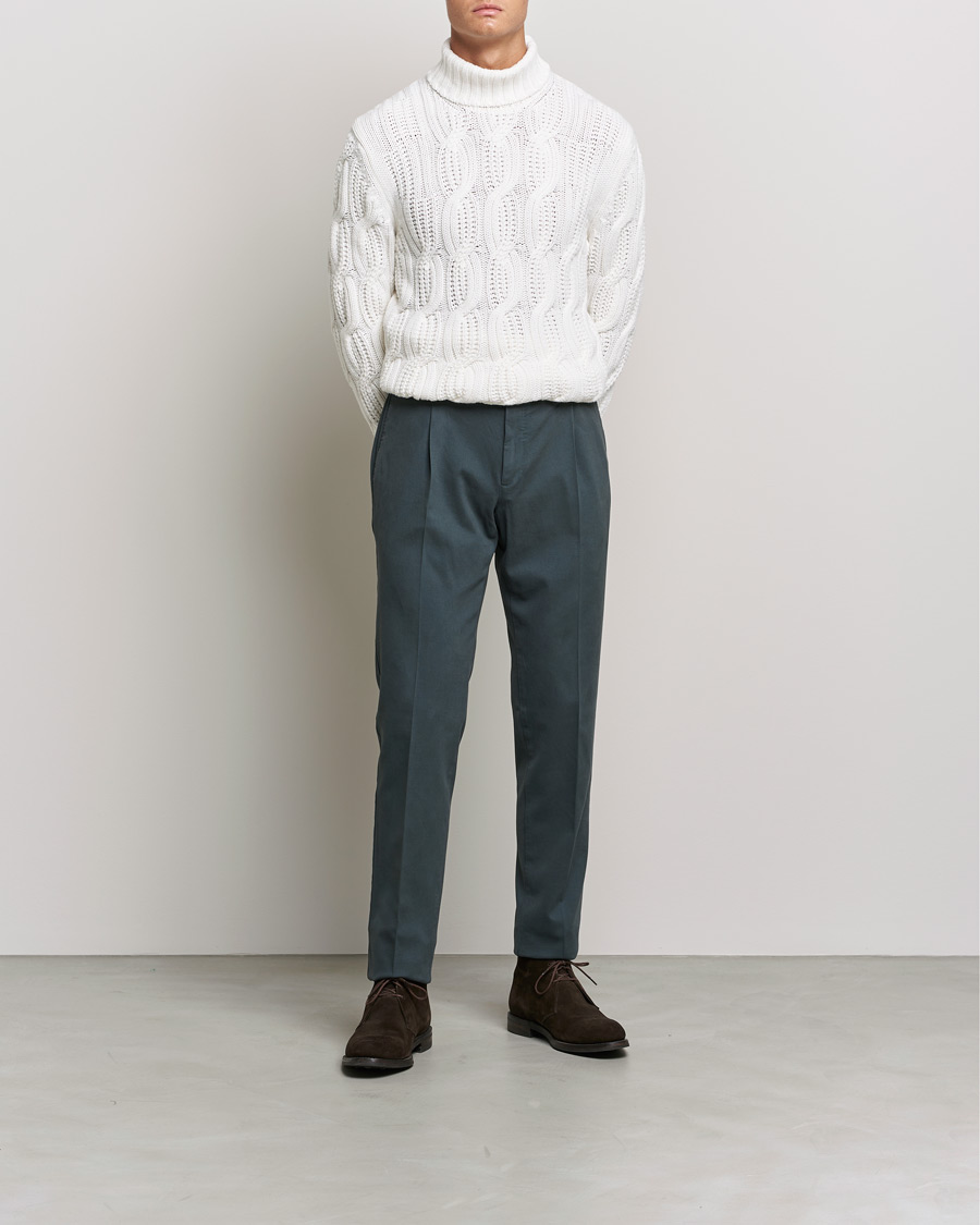 Hombres | Jerséis y prendas de punto | Gran Sasso | Cable Knitted Wool/Cashmere Roll Neck Off White
