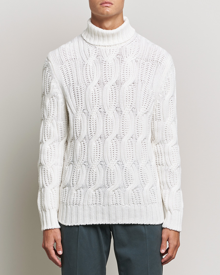 Hombres | Jerséis y prendas de punto | Gran Sasso | Cable Knitted Wool/Cashmere Roll Neck Off White