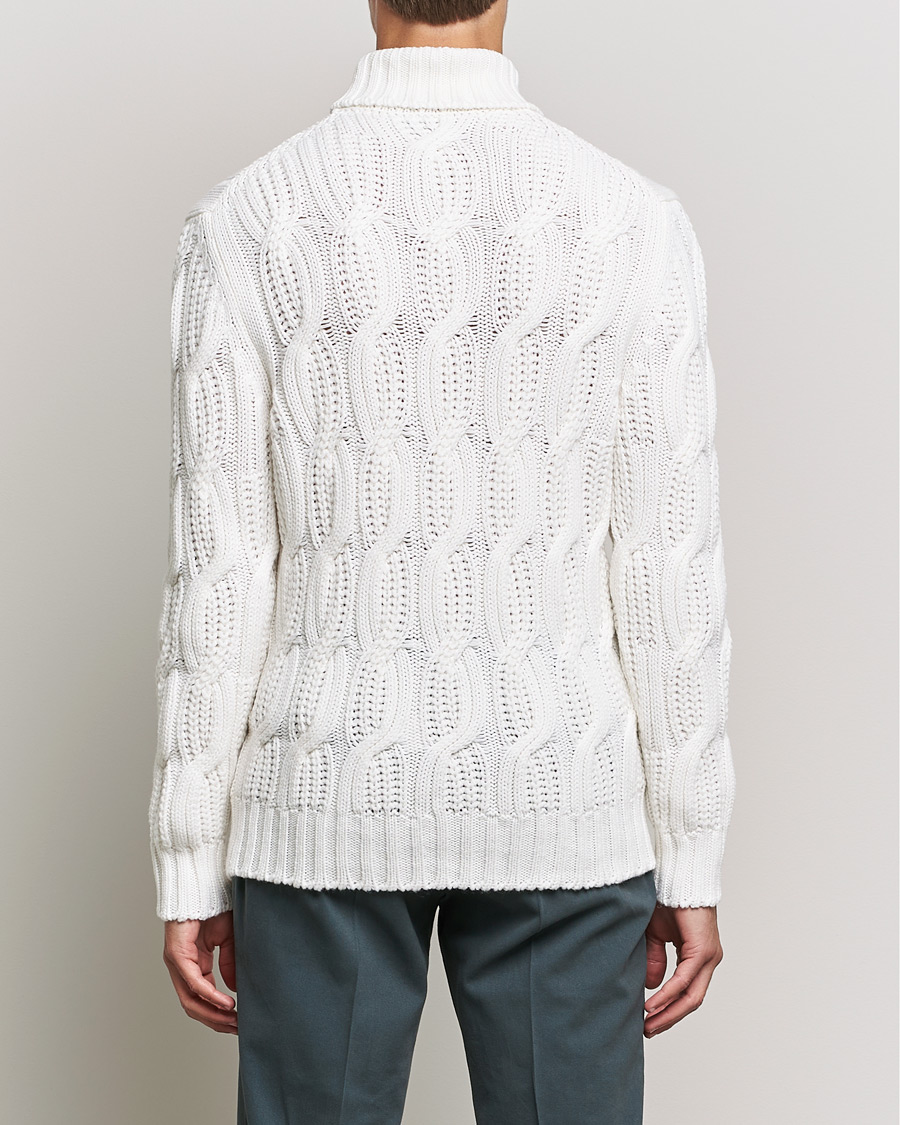 Hombres | Jerséis y prendas de punto | Gran Sasso | Cable Knitted Wool/Cashmere Roll Neck Off White