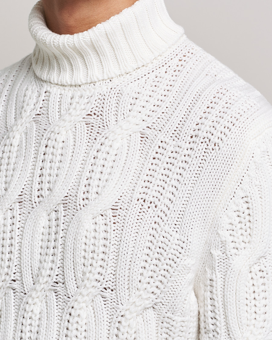 Hombres | Jerséis y prendas de punto | Gran Sasso | Cable Knitted Wool/Cashmere Roll Neck Off White