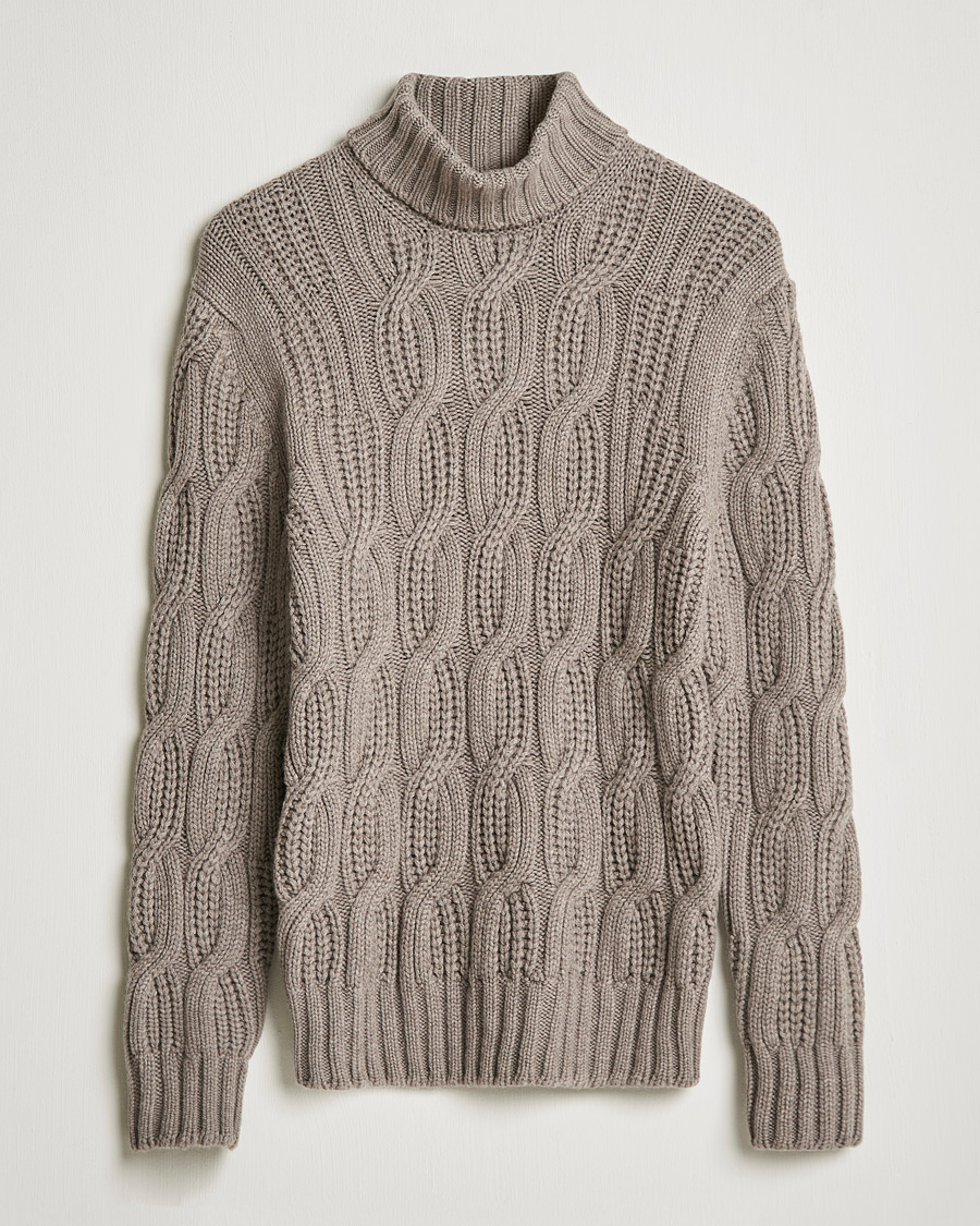 Hombres | Jerséis y prendas de punto | Gran Sasso | Cable Knitted Wool/Cashmere Roll Neck Brown