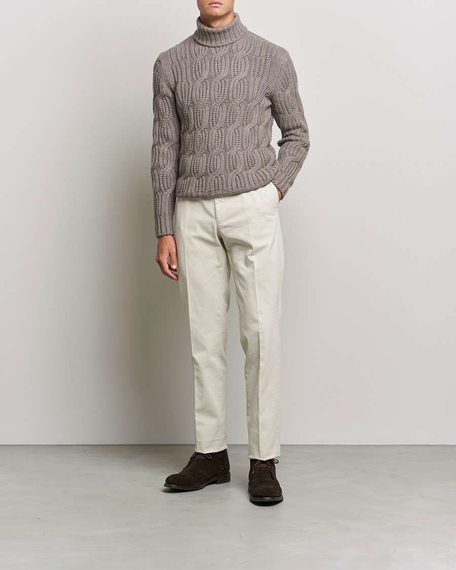 Hombres | Jerséis y prendas de punto | Gran Sasso | Cable Knitted Wool/Cashmere Roll Neck Brown