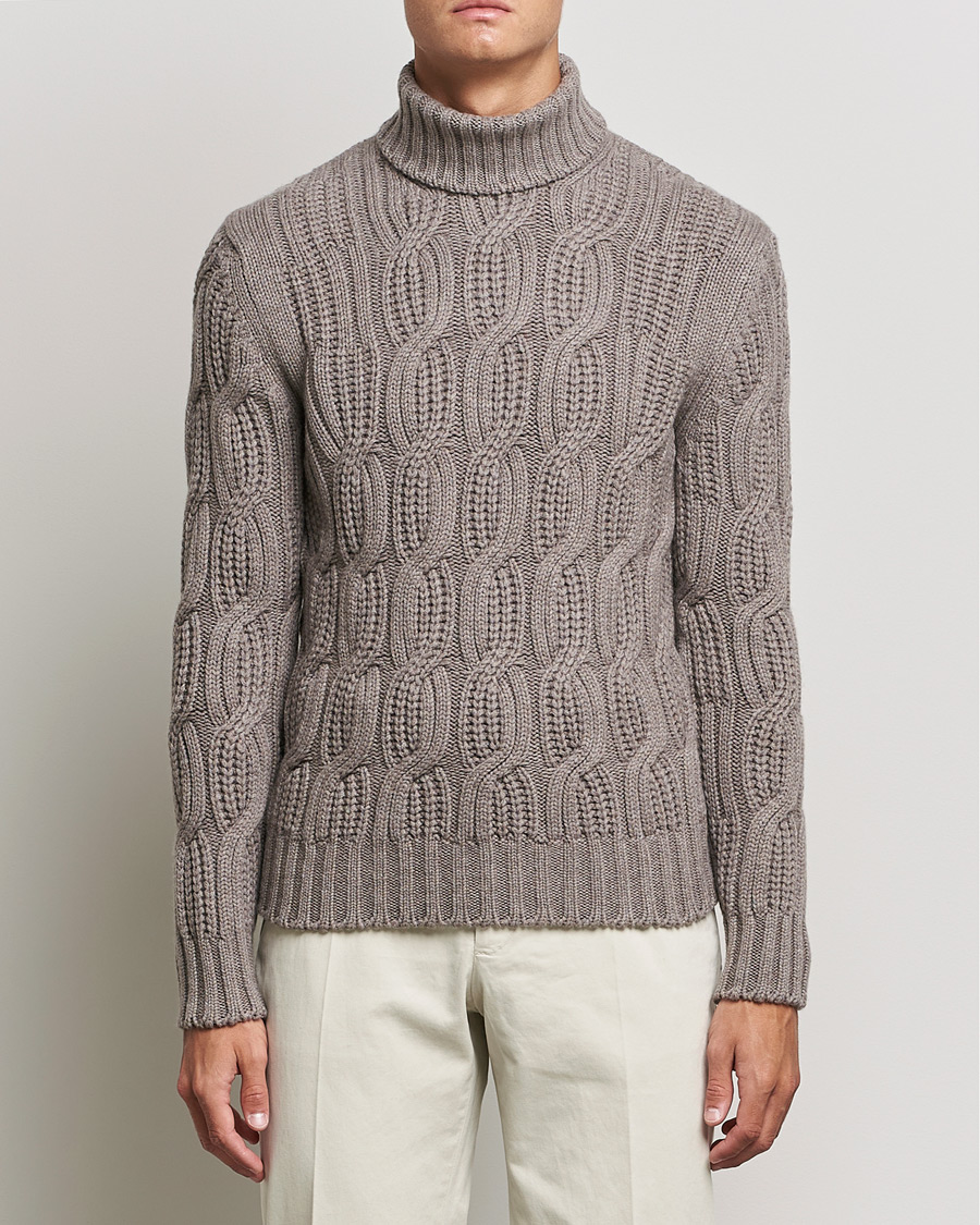 Hombres | Jerséis y prendas de punto | Gran Sasso | Cable Knitted Wool/Cashmere Roll Neck Brown