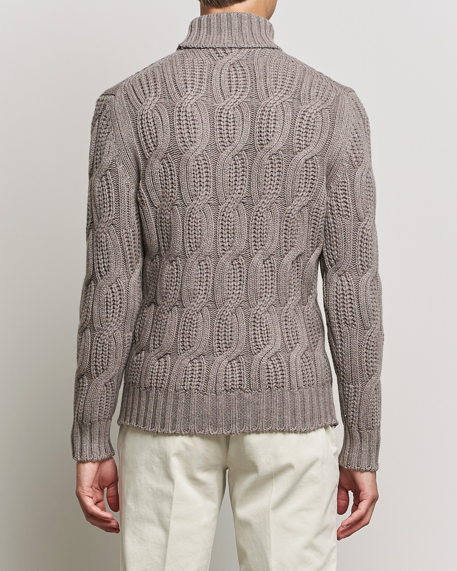 Hombres | Jerséis y prendas de punto | Gran Sasso | Cable Knitted Wool/Cashmere Roll Neck Brown