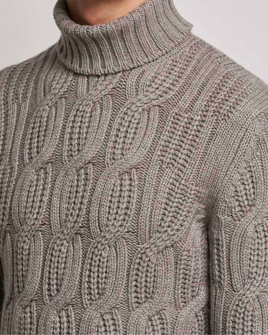 Hombres | Jerséis y prendas de punto | Gran Sasso | Cable Knitted Wool/Cashmere Roll Neck Brown