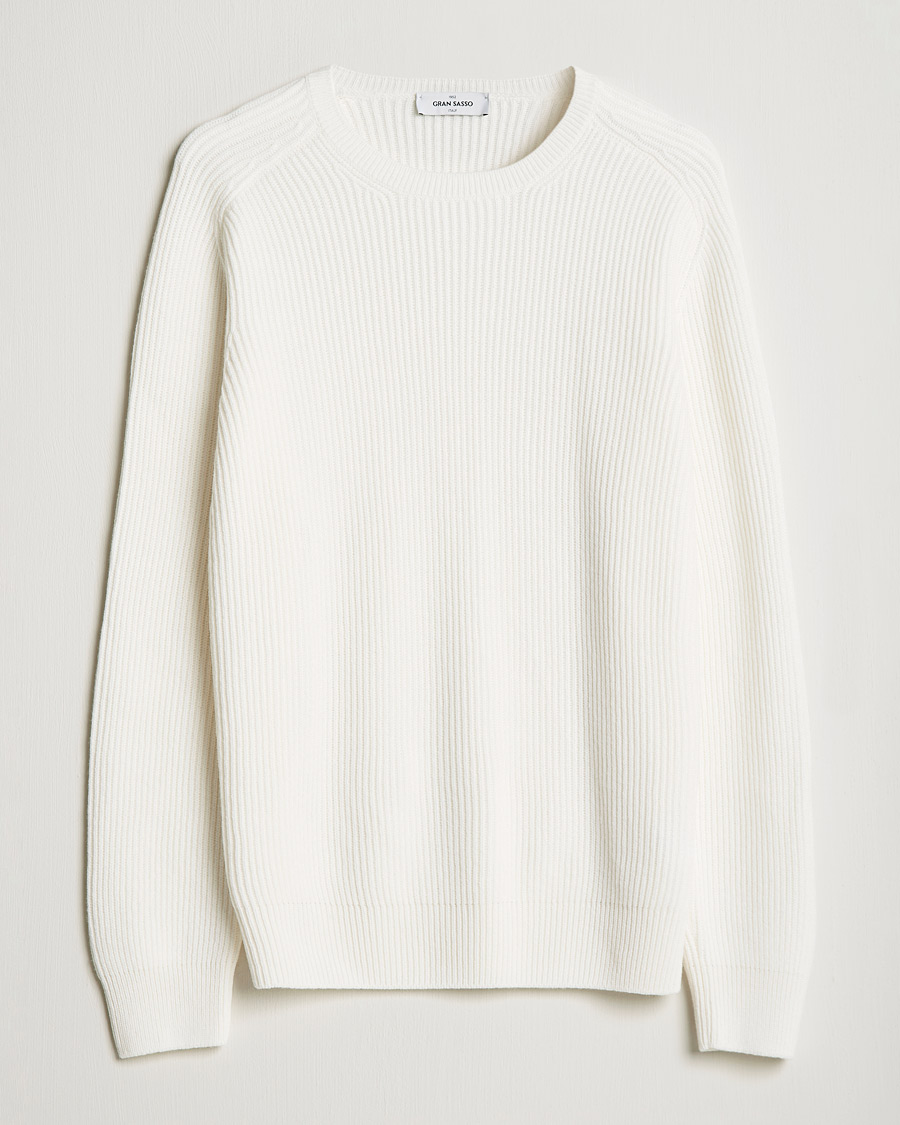 Hombres | Jerséis y prendas de punto | Gran Sasso | Knitted Wool/Cashmere Structure Crewneck Off White