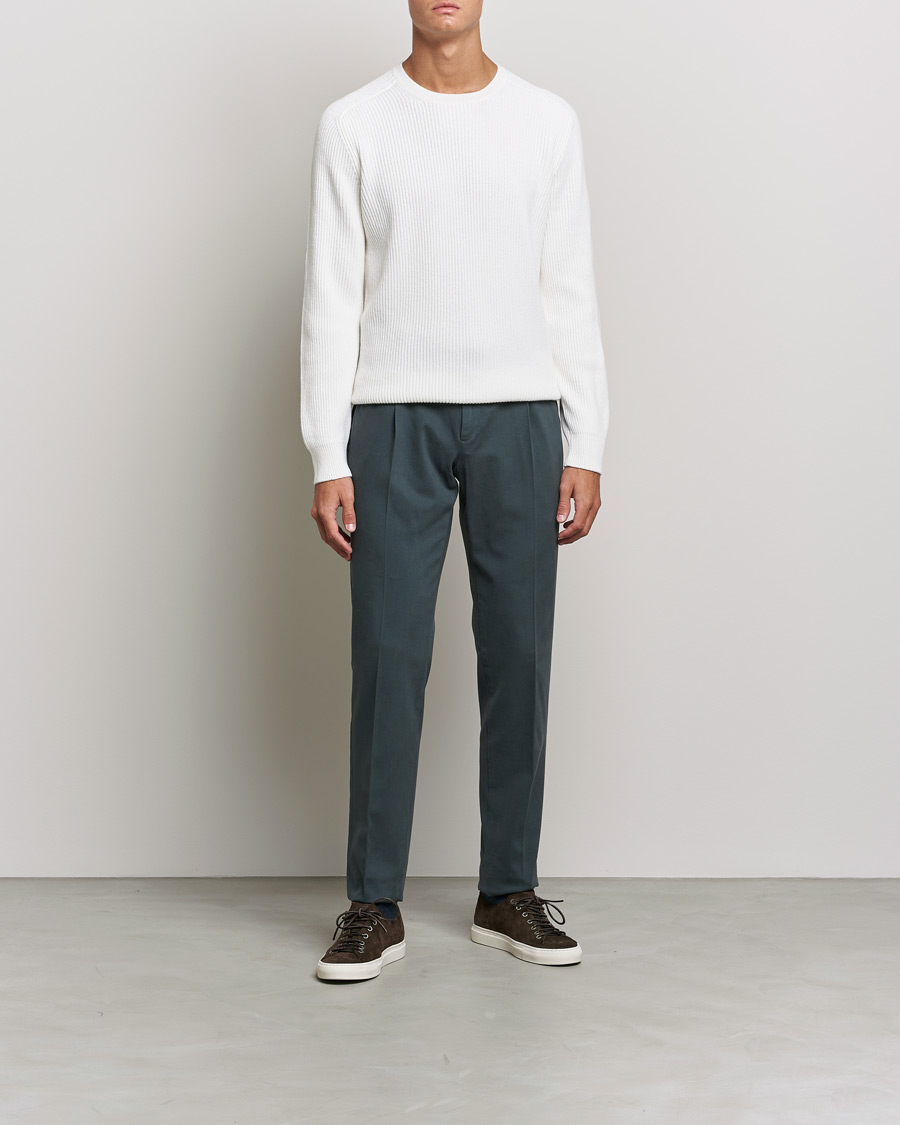 Hombres | Jerséis y prendas de punto | Gran Sasso | Knitted Wool/Cashmere Structure Crewneck Off White