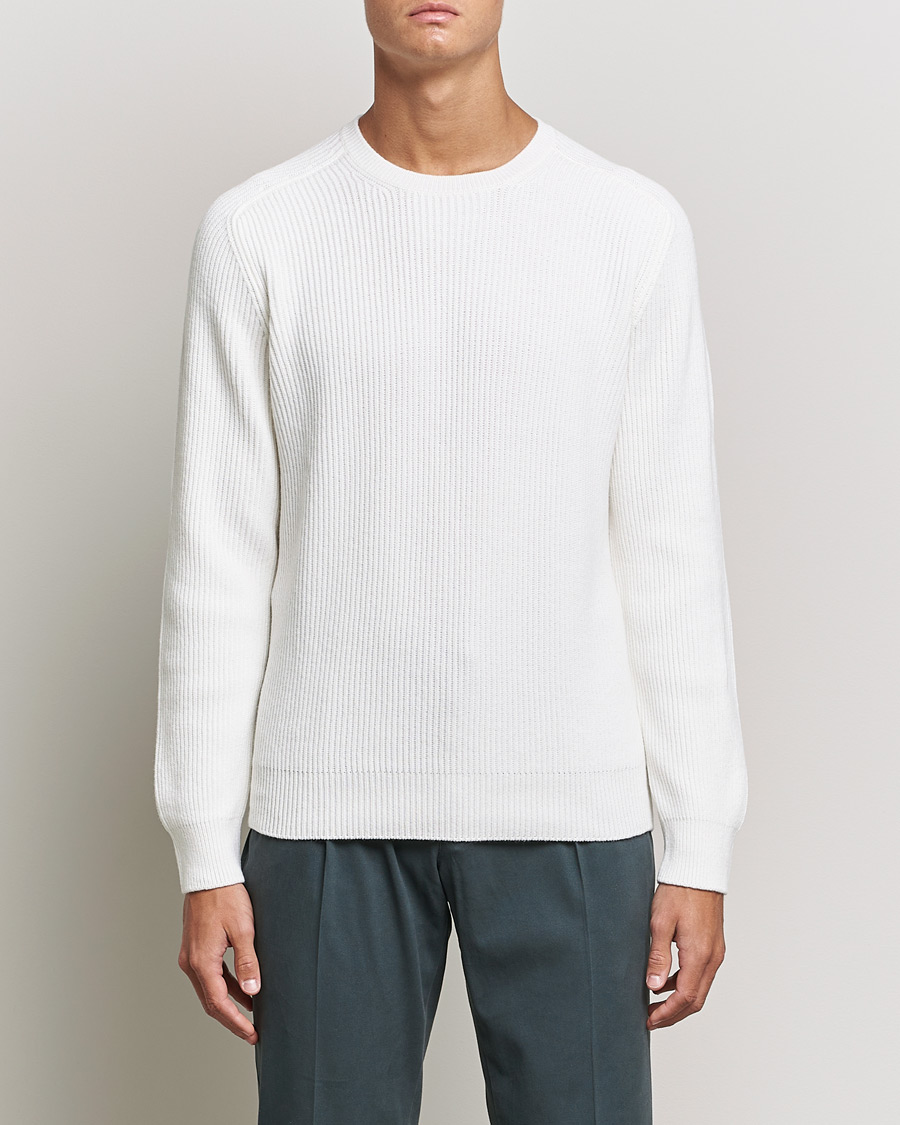 Hombres | Jerséis y prendas de punto | Gran Sasso | Knitted Wool/Cashmere Structure Crewneck Off White