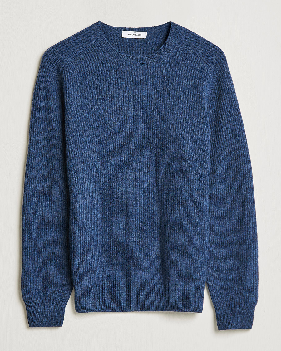Hombres | Jerséis y prendas de punto | Gran Sasso | Knitted Wool/Cashmere Structure Crewneck Navy