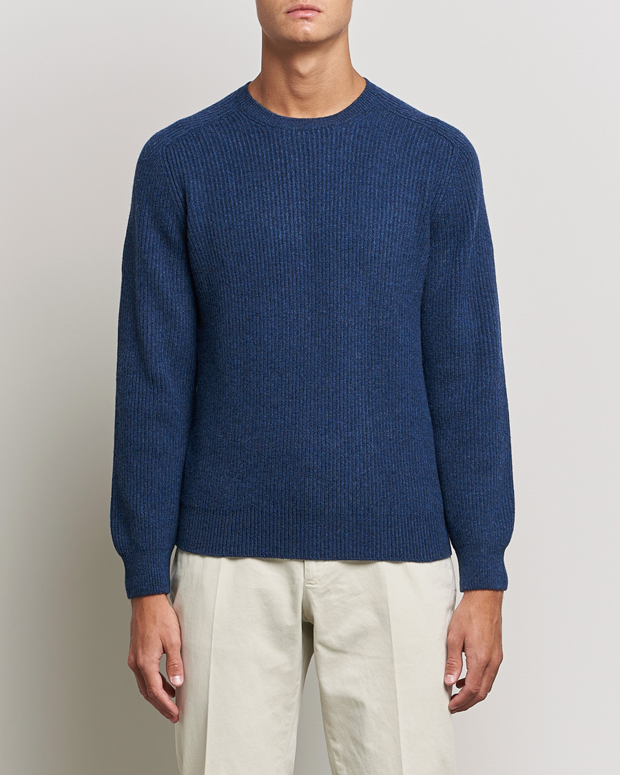 Hombres | Jerséis y prendas de punto | Gran Sasso | Knitted Wool/Cashmere Structure Crewneck Navy