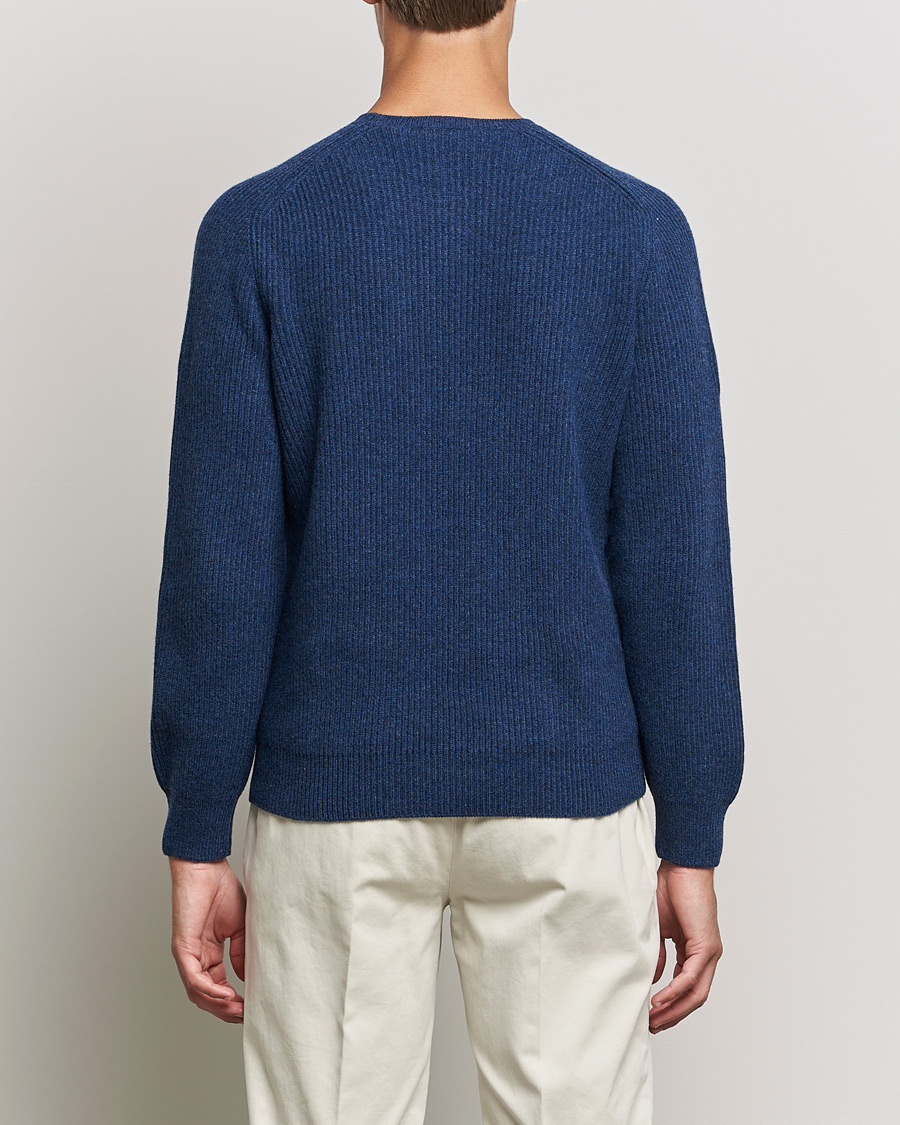 Hombres | Jerséis y prendas de punto | Gran Sasso | Knitted Wool/Cashmere Structure Crewneck Navy