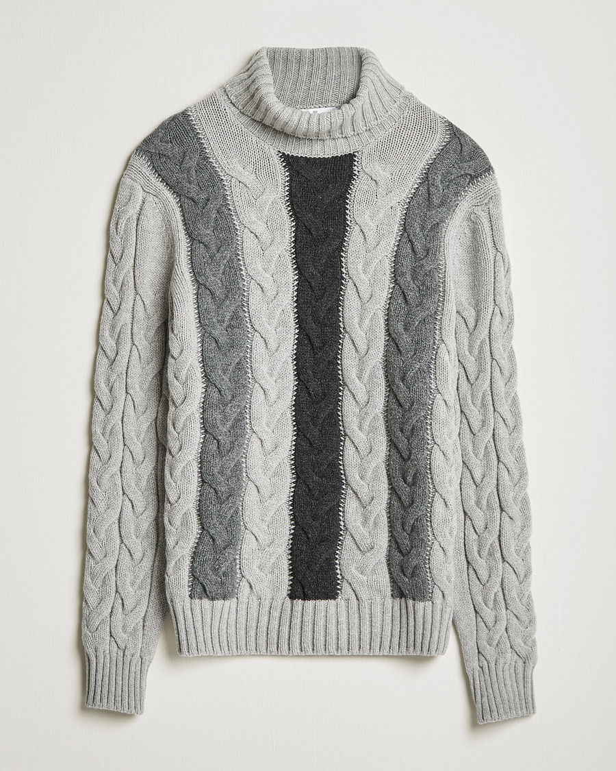 Hombres | Jerséis y prendas de punto | Gran Sasso | Cable Knitted Wool Rollneck Grey