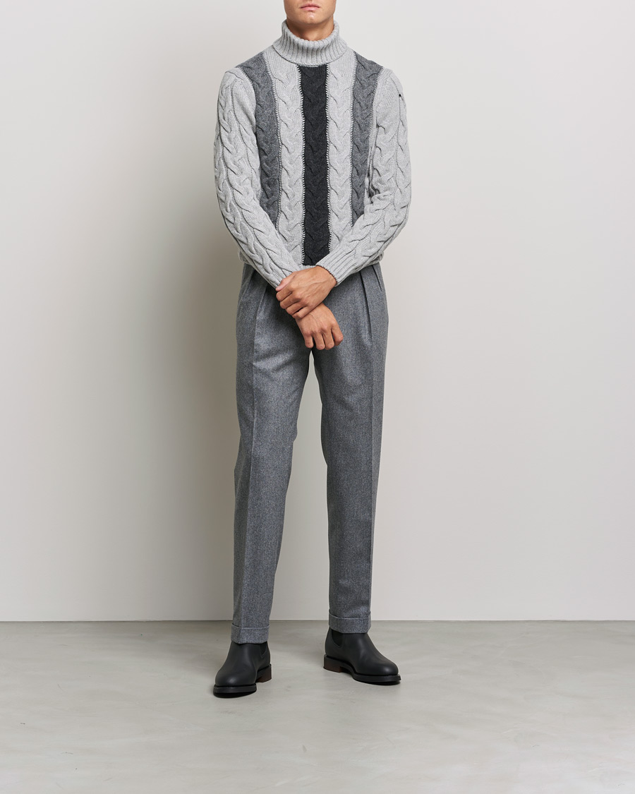 Hombres | Jerséis y prendas de punto | Gran Sasso | Cable Knitted Wool Rollneck Grey