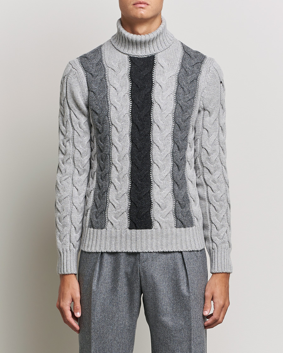 Hombres | Jerséis y prendas de punto | Gran Sasso | Cable Knitted Wool Rollneck Grey