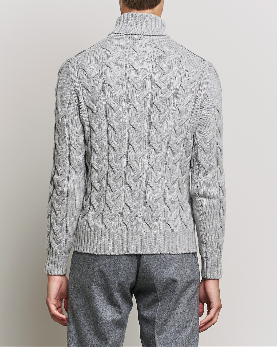 Hombres | Jerséis y prendas de punto | Gran Sasso | Cable Knitted Wool Rollneck Grey