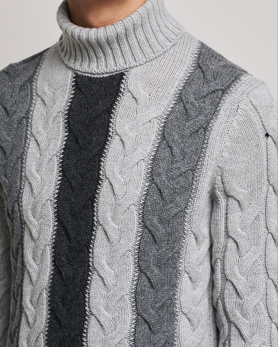 Hombres | Jerséis y prendas de punto | Gran Sasso | Cable Knitted Wool Rollneck Grey