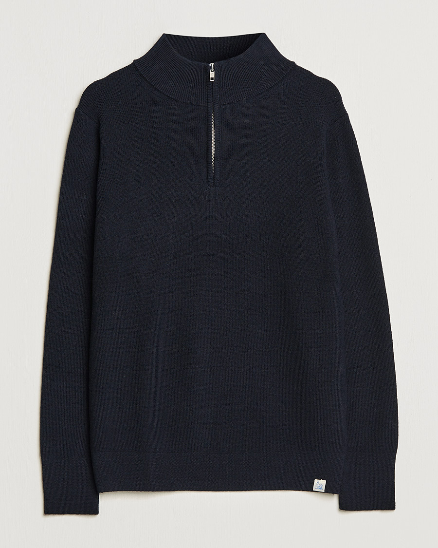 Hombres | Jerséis y prendas de punto | Merz b. Schwanen | Merino Wool Half Zip Dark Navy