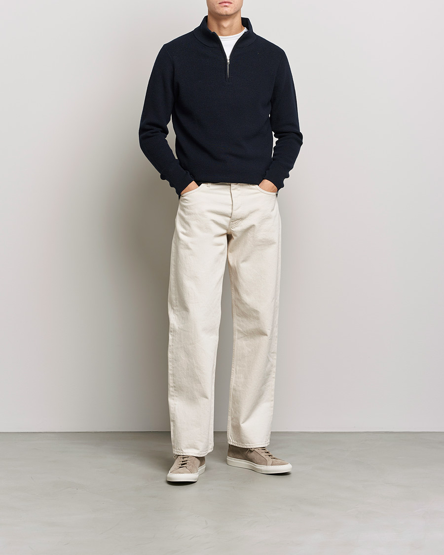 Hombres | Jerséis y prendas de punto | Merz b. Schwanen | Merino Wool Half Zip Dark Navy