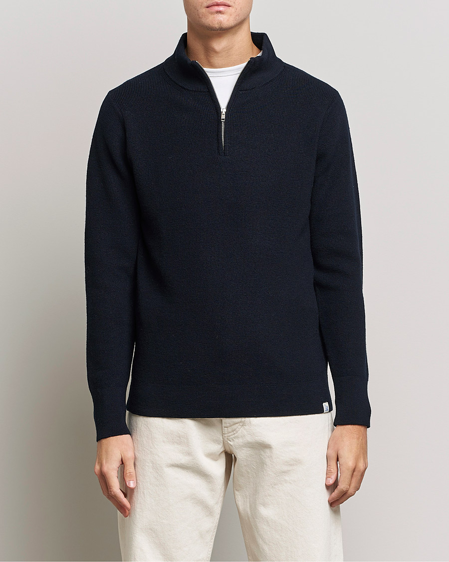 Hombres | Jerséis y prendas de punto | Merz b. Schwanen | Merino Wool Half Zip Dark Navy