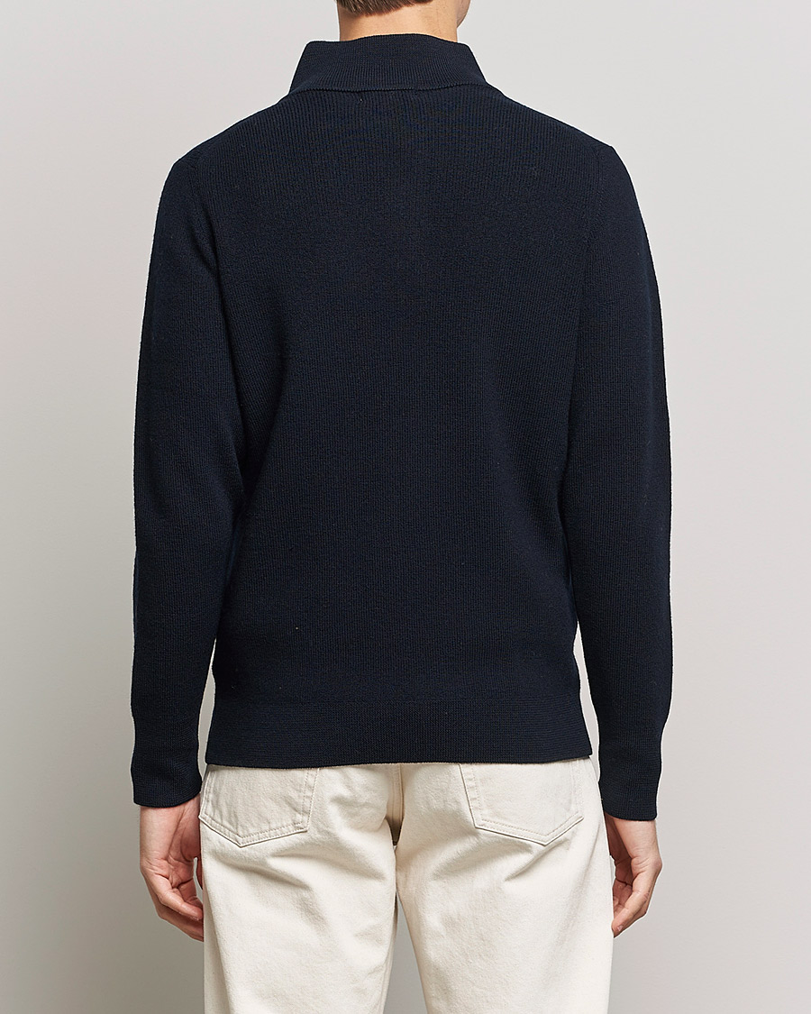 Hombres | Jerséis y prendas de punto | Merz b. Schwanen | Merino Wool Half Zip Dark Navy