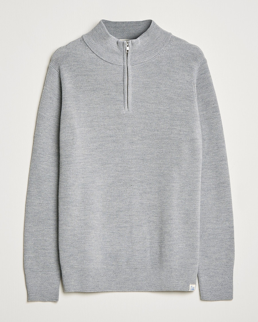 Hombres | Jerséis y prendas de punto | Merz b. Schwanen | Merino Wool Half Zip Grey Mel