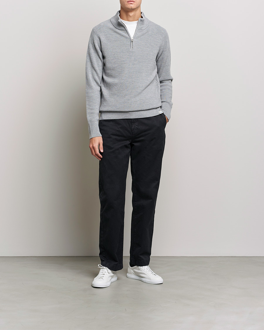 Hombres | Jerséis y prendas de punto | Merz b. Schwanen | Merino Wool Half Zip Grey Mel