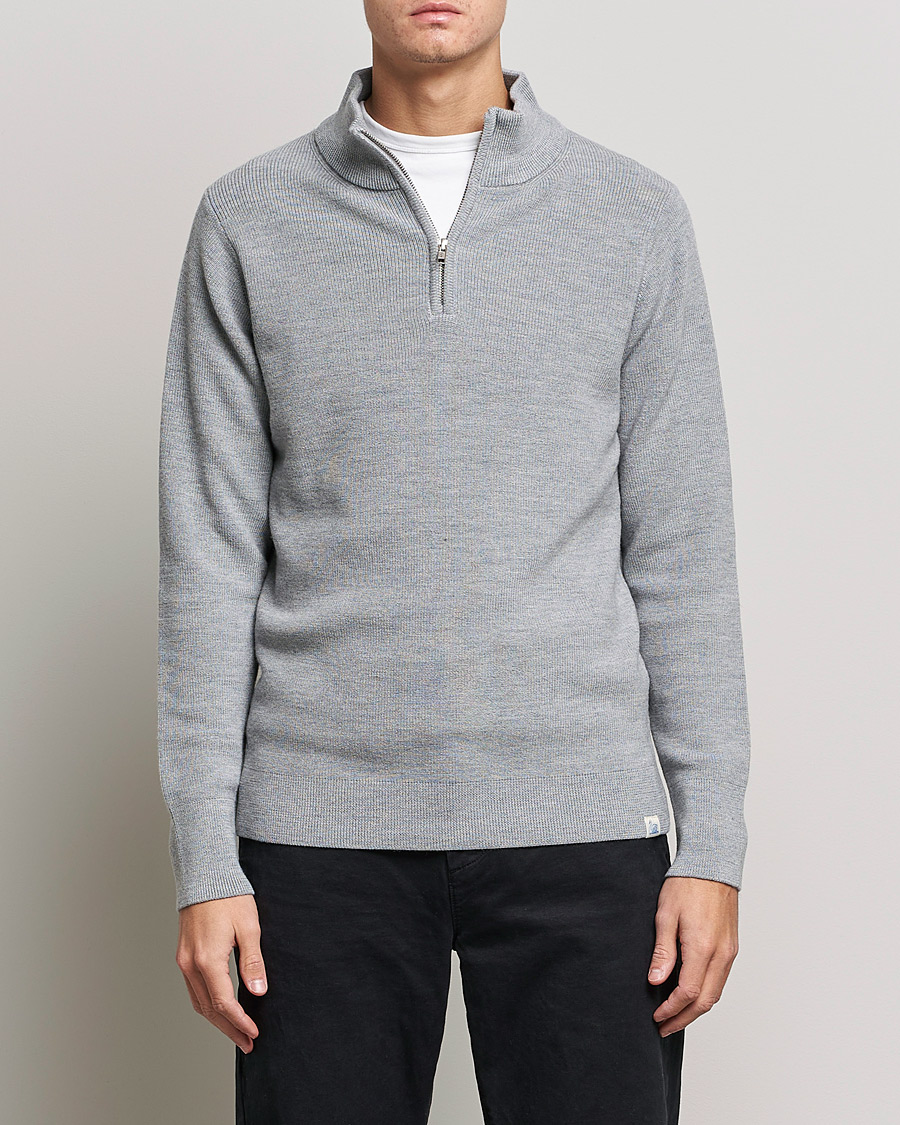 Hombres | Jerséis y prendas de punto | Merz b. Schwanen | Merino Wool Half Zip Grey Mel