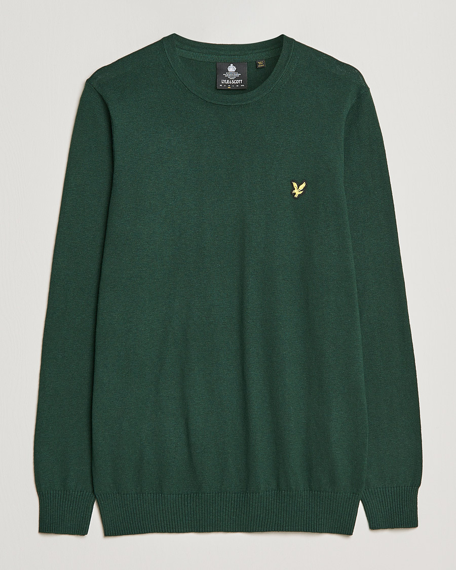 Hombres | Jerséis y prendas de punto | Lyle & Scott | Crew Neck Cotton/Merino Jumper Dark Green
