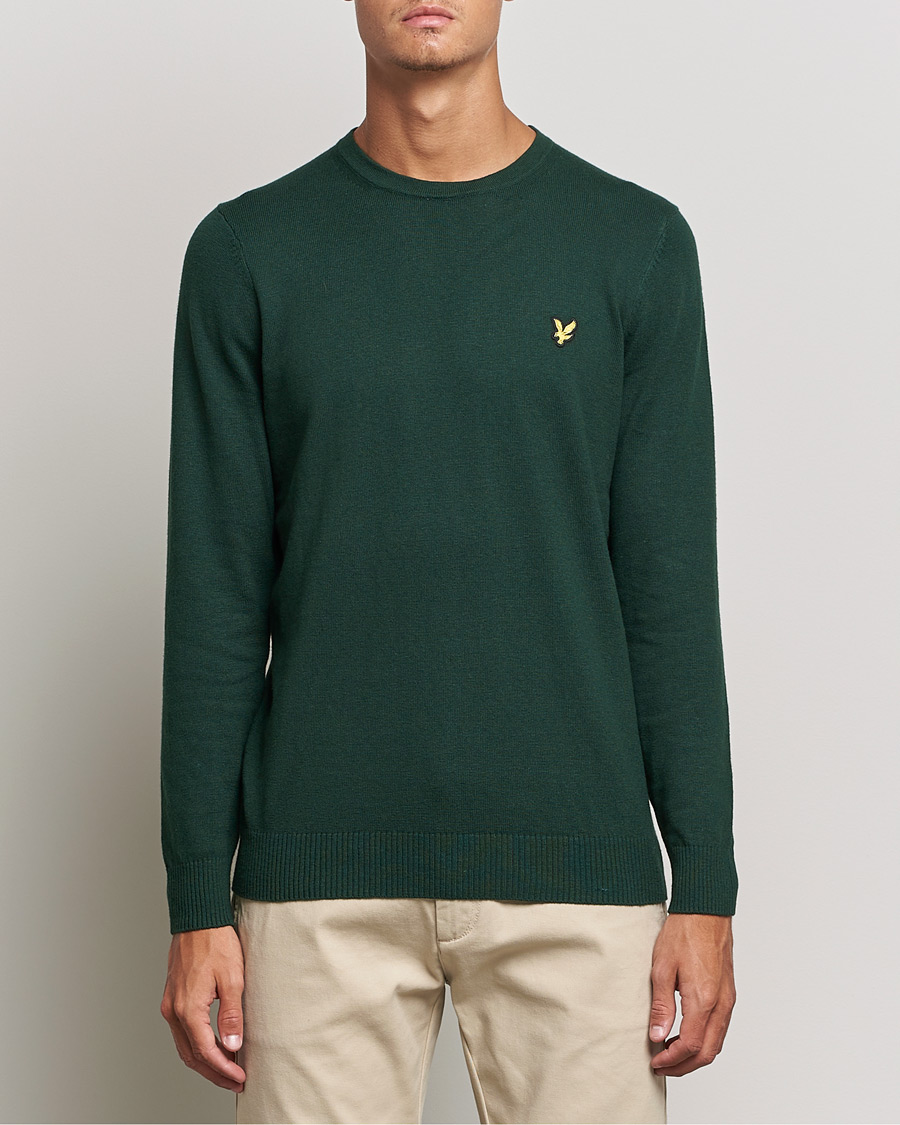 Hombres | Jerséis y prendas de punto | Lyle & Scott | Crew Neck Cotton/Merino Jumper Dark Green