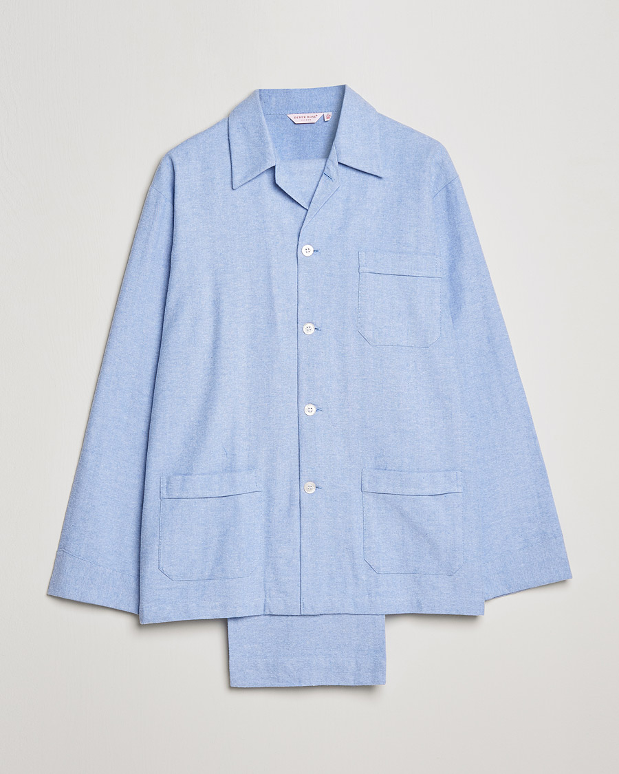 Hombres | Pijamas y batas | Derek Rose | Brushed Cotton Flannel Herringbone Pyjama Set Blue