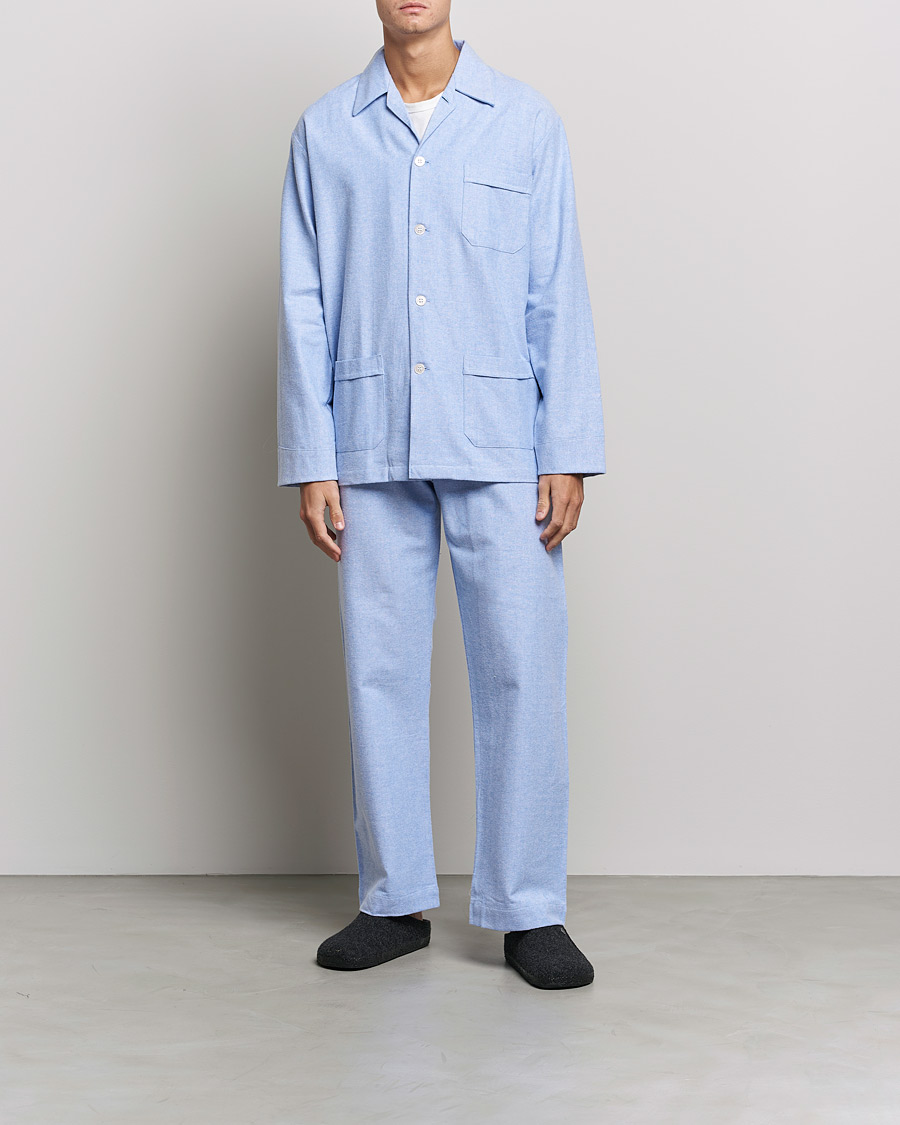 Hombres | Pijamas y batas | Derek Rose | Brushed Cotton Flannel Herringbone Pyjama Set Blue