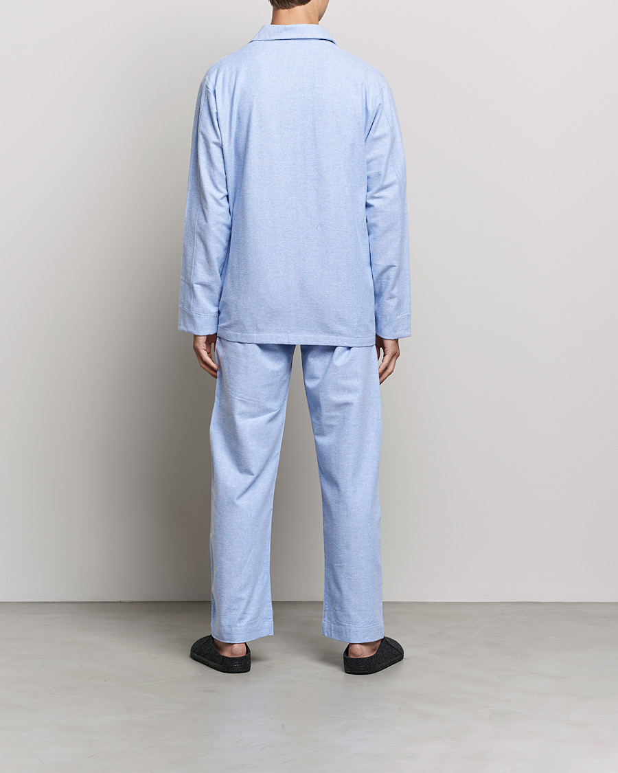 Hombres | Pijamas y batas | Derek Rose | Brushed Cotton Flannel Herringbone Pyjama Set Blue