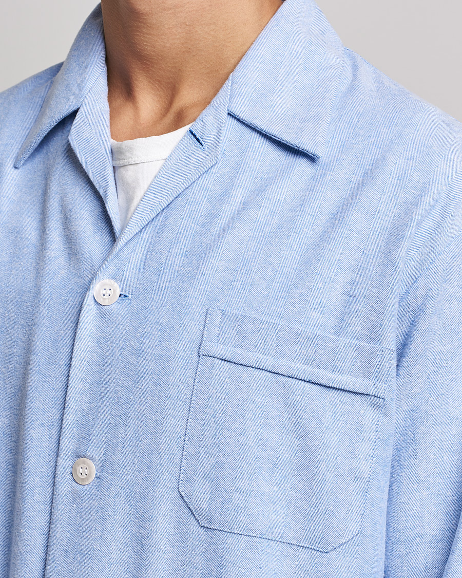 Hombres | Pijamas y batas | Derek Rose | Brushed Cotton Flannel Herringbone Pyjama Set Blue