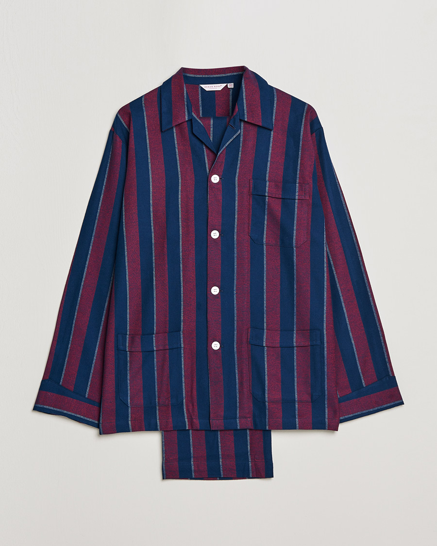 Hombres | Pijamas y batas | Derek Rose | Brushed Cotton Flanell Striped Pyjama Set Navy