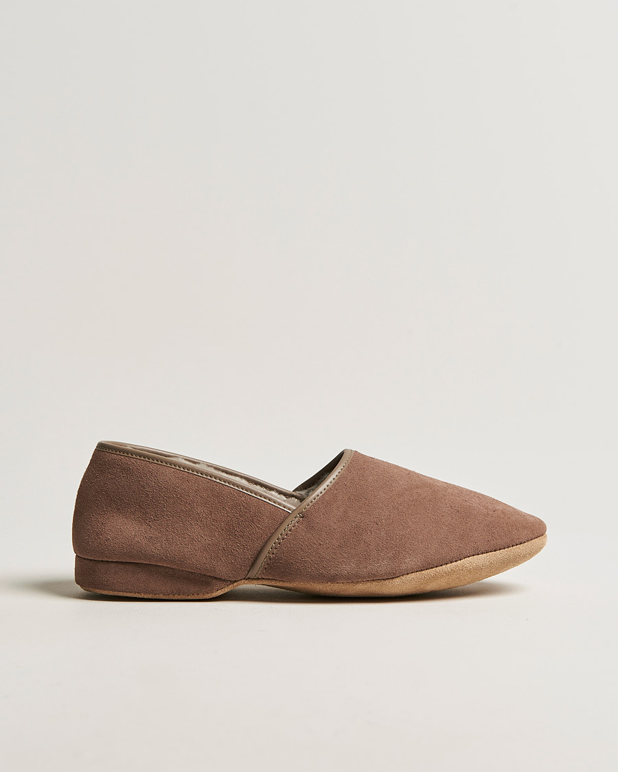 Hombres | Derek Rose Crawford Sheepskin Suede Slippers Beige | Derek Rose | Crawford Sheepskin Suede Slippers Beige