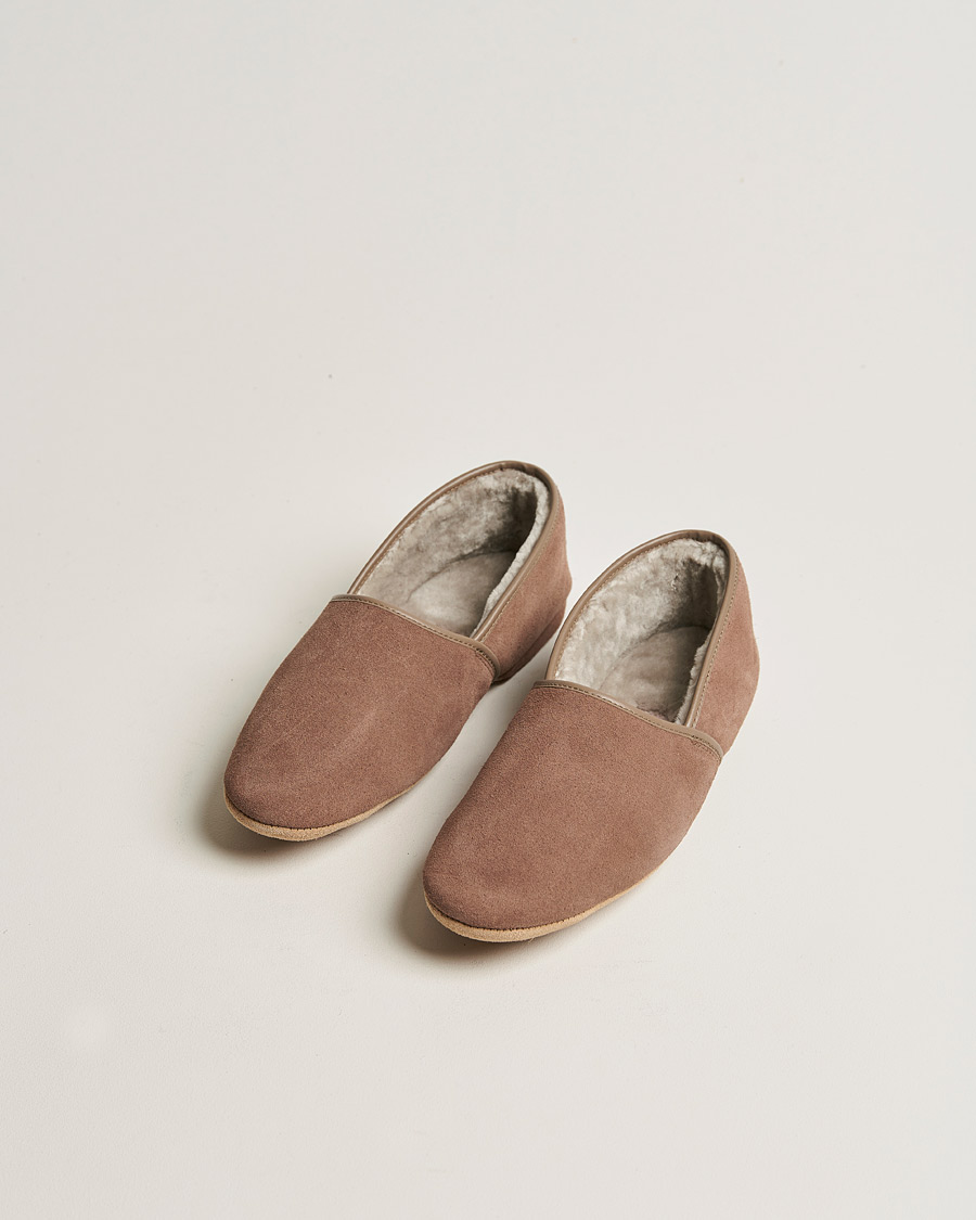 Hombres | Derek Rose Crawford Sheepskin Suede Slippers Beige | Derek Rose | Crawford Sheepskin Suede Slippers Beige