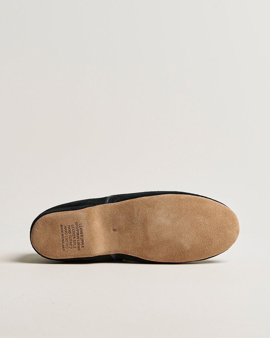 Hombres | Derek Rose Crawford Sheepskin Suede Slippers Navy | Derek Rose | Crawford Sheepskin Suede Slippers Navy