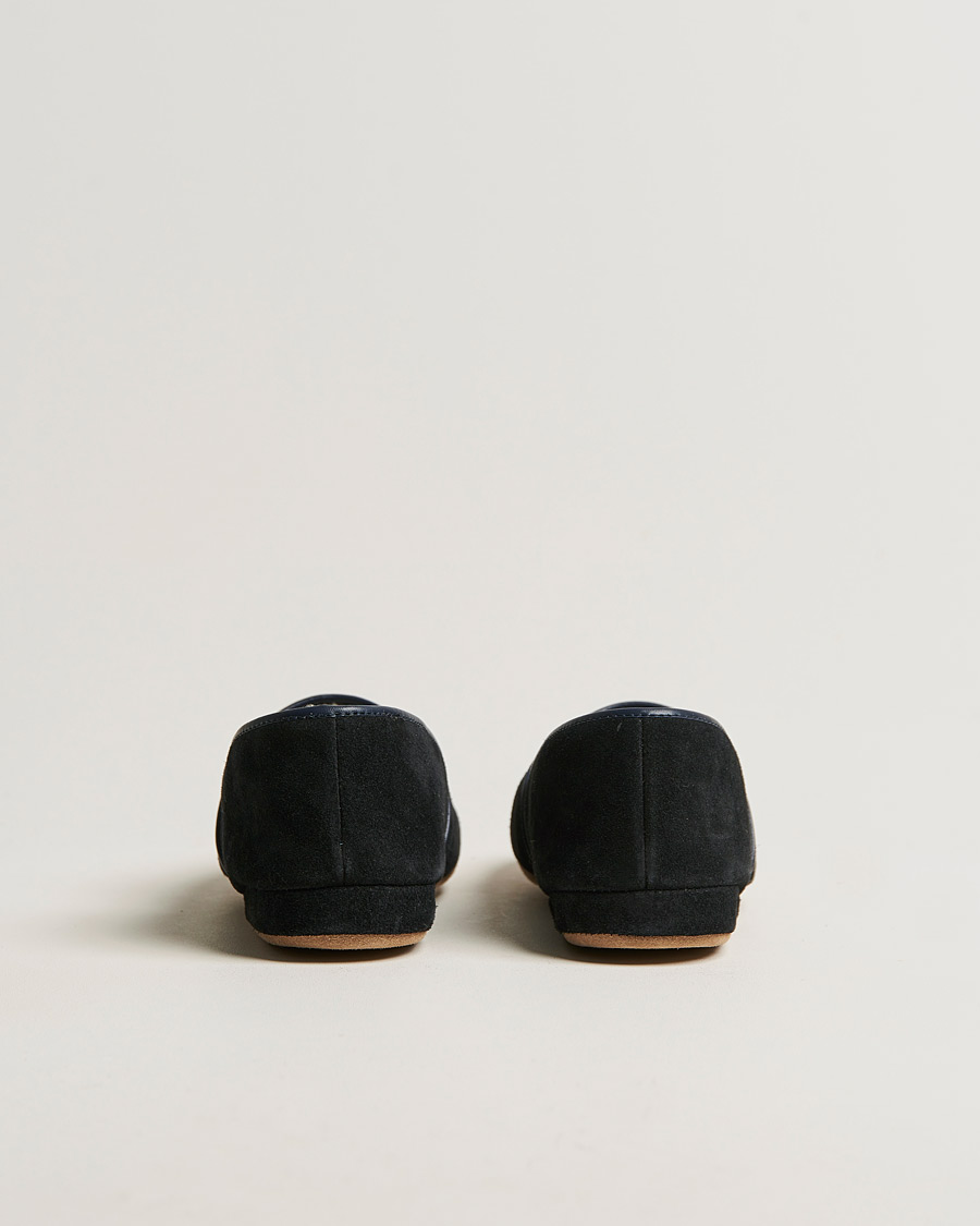 Hombres | Derek Rose Crawford Sheepskin Suede Slippers Navy | Derek Rose | Crawford Sheepskin Suede Slippers Navy
