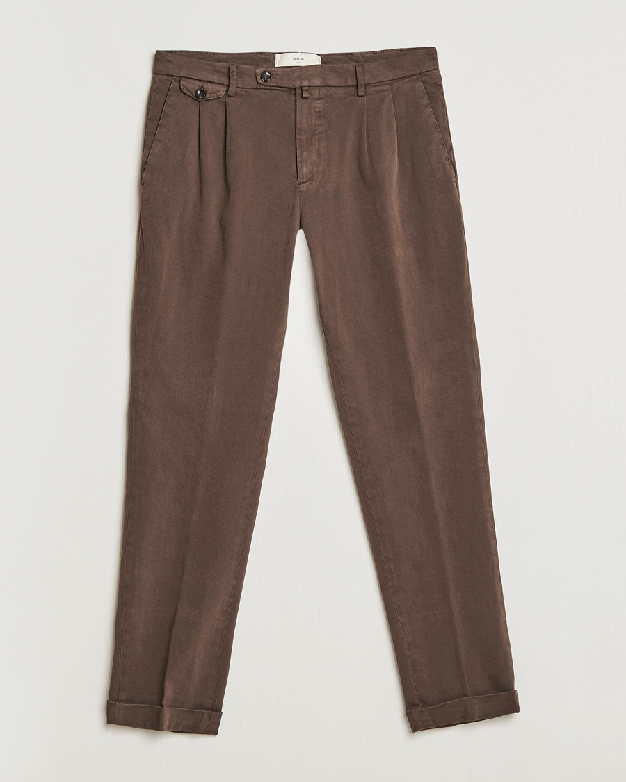 Hombres | Pantalones | Briglia 1949 | Easy Fit Pleated Cotton Stretch Chino Coffe Brown