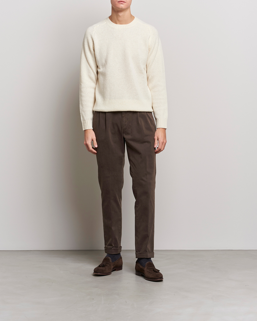 Hombres | Pantalones | Briglia 1949 | Easy Fit Pleated Cotton Stretch Chino Coffe Brown
