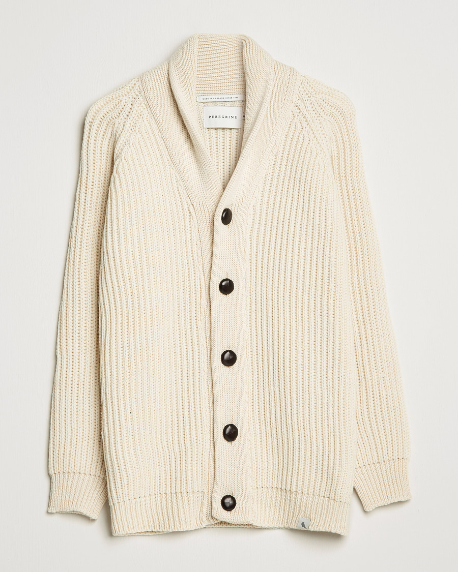 Hombres | Jerséis y prendas de punto | Peregrine | Wilkinson Ribbed Wool Cardigan Cream