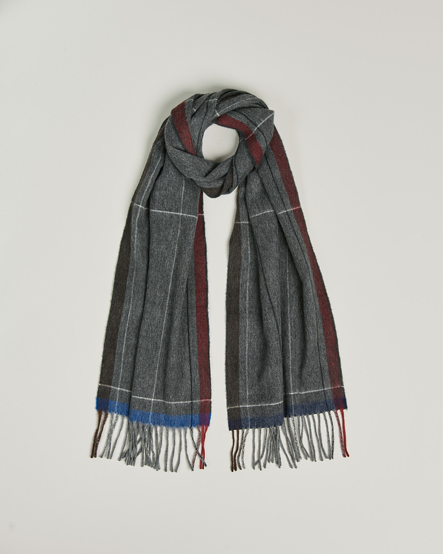 Hombres | Begg & Co Vale Lambswool/Cashmere Needle Check Scarf Grey Multi | Begg & Co | Vale Lambswool/Cashmere Needle Check Scarf Grey Multi