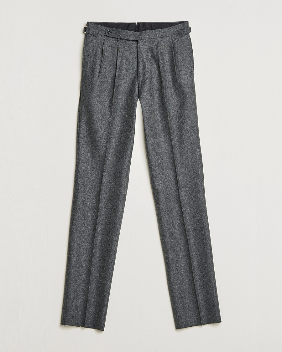 Hombres | Pantalones | Beams F | Pleated Flannel Trousers Dark Grey