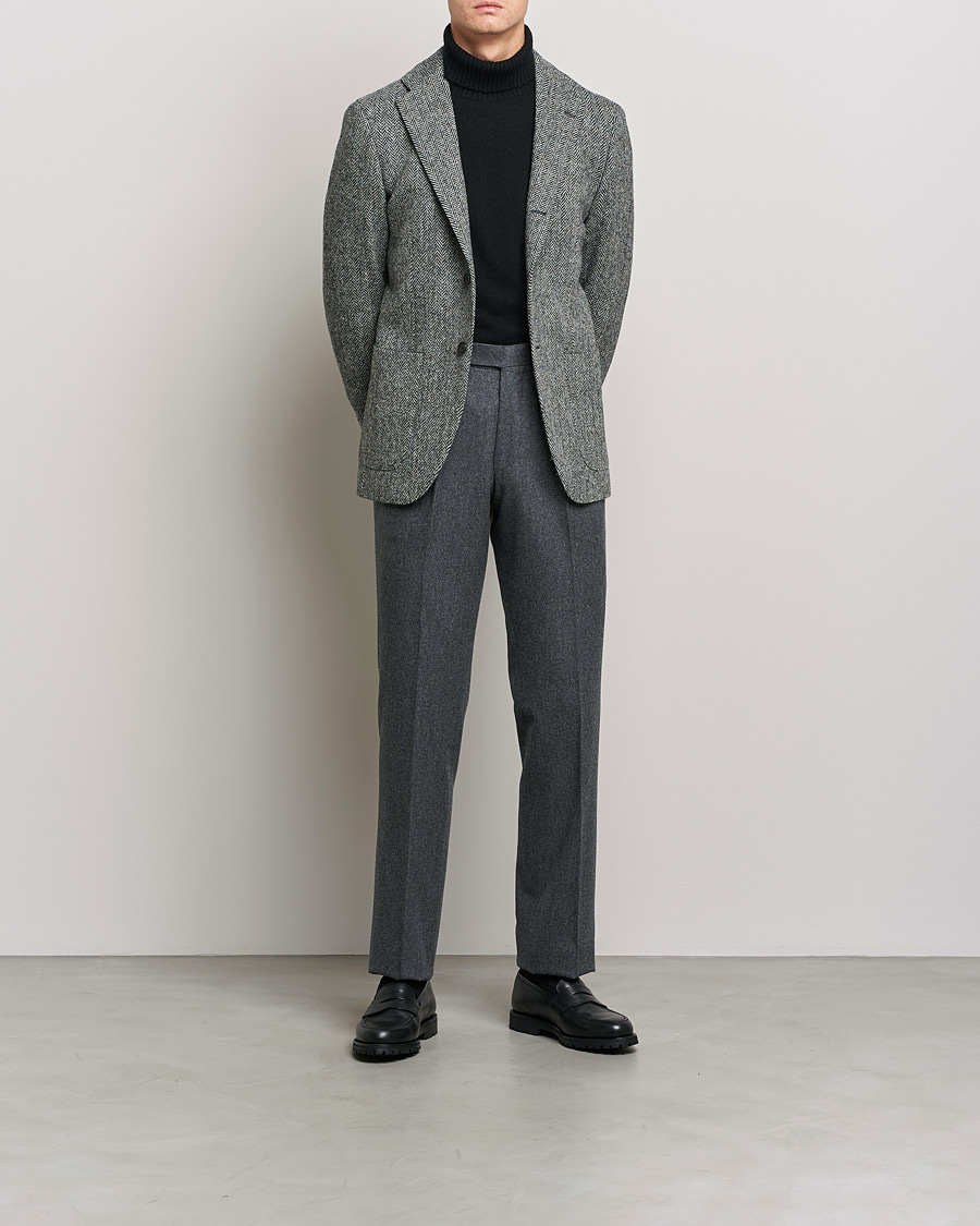 Hombres | Pantalones | Beams F | Pleated Flannel Trousers Dark Grey