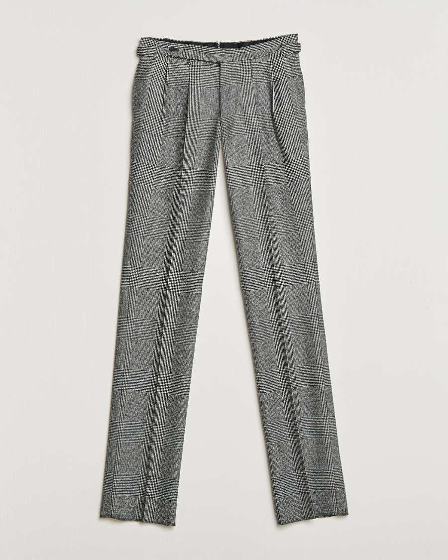 Hombres | Pantalones | Beams F | Pleated Flannel Trousers Grey Check
